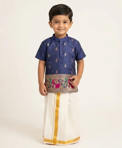 Navy Blue Shirt & Vesti Set